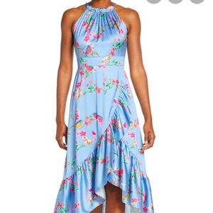 Eliza J Floral Flounce Silk Dress
